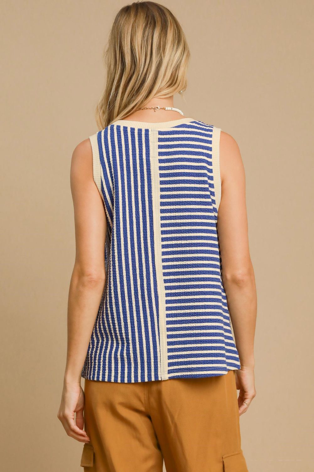 Umgee Navy Texture Striped Tank