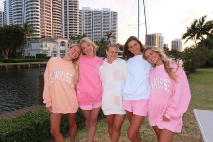 Papaya Orange Varsity Sunkissed Embroidered Mockneck Sweatshirt 100% Cotton