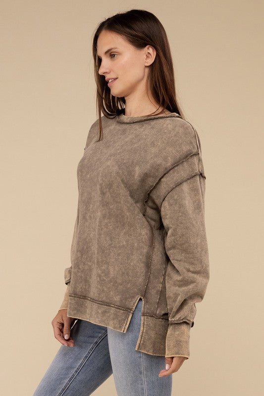 Acid Wash French Terry Exposed-Seam Sweatshirt