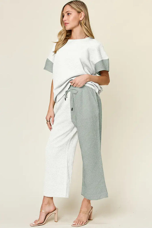 Keirsten Double Take Texture Wide Leg Pants Set