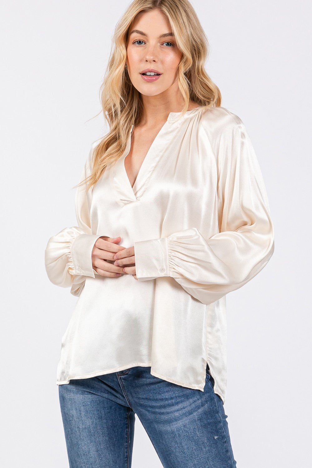 SAGE + FIG Notched Satin Valerie Top