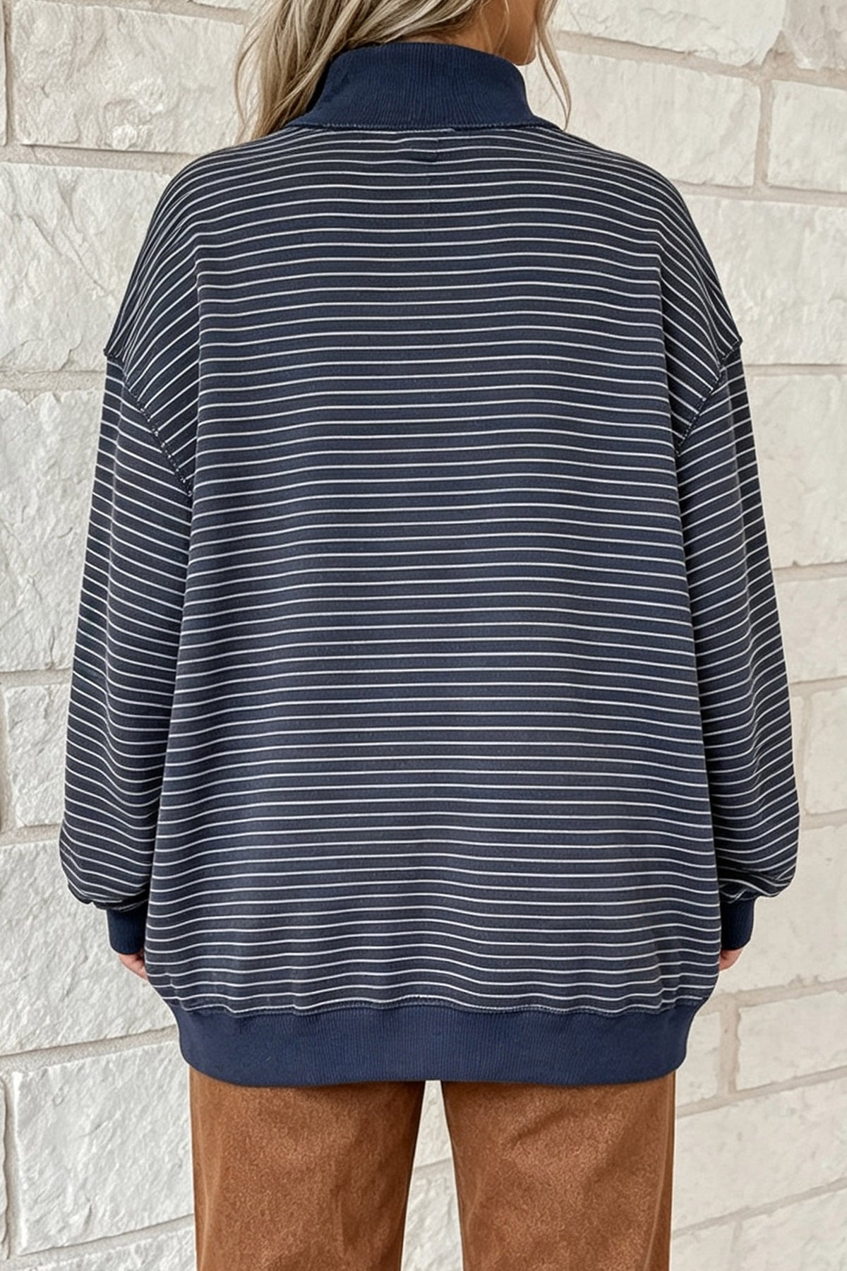Expect The Best Ribbed Mock Neck Oversized Sweatshirt Top