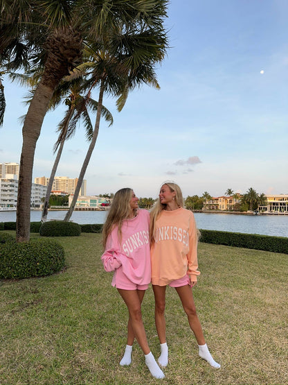 Papaya Orange Varsity Sunkissed Embroidered Mockneck Sweatshirt 100% Cotton