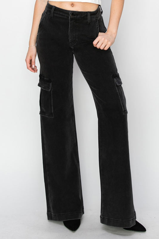 Risen  High Rise Wide Leg Cargo Jeans