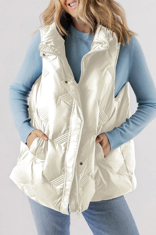 Fan Favorite Pocketed Textured Zip Up Vest Coat