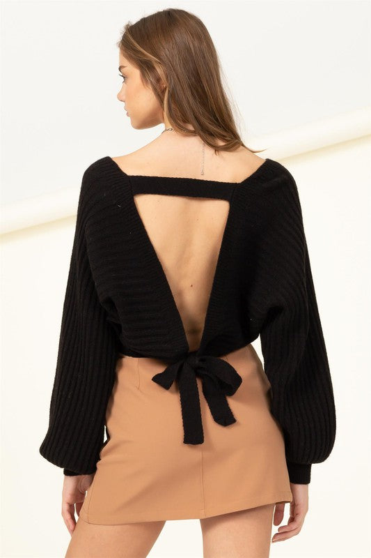 Simply Stunning Tie-Back Cropped Ribbed Sweater