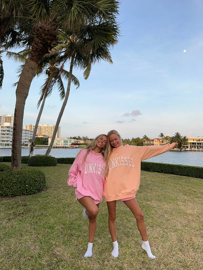 Papaya Orange Varsity Sunkissed Embroidered Mockneck Sweatshirt 100% Cotton