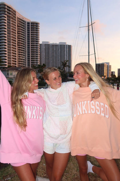Papaya Orange Varsity Sunkissed Embroidered Mockneck Sweatshirt 100% Cotton