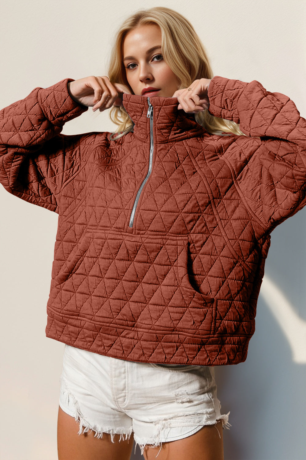 Double Take Half Zip Quilted Pullover