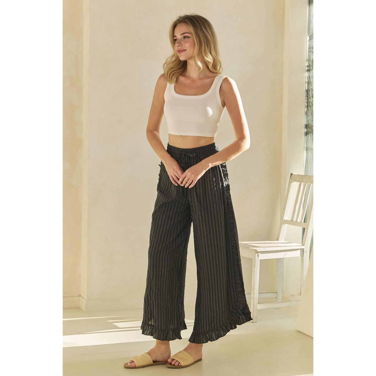 Breezy Stripe Linen Wide Leg Pants