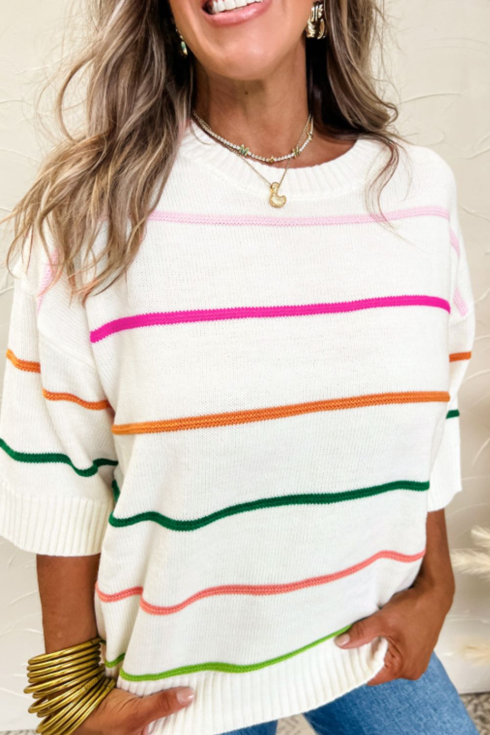 Jolene Striped 3/4 Length Sweater