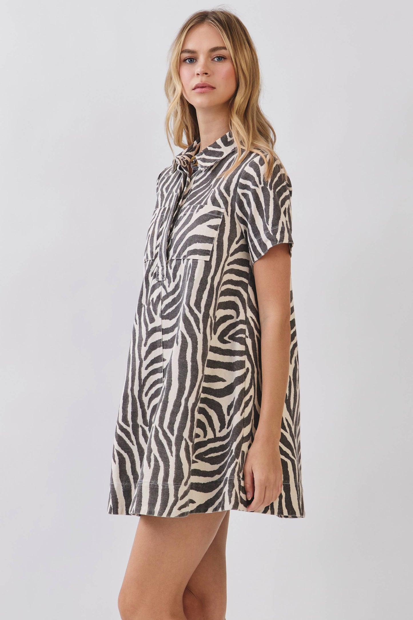 Zebra Cream Denim Mini Dress