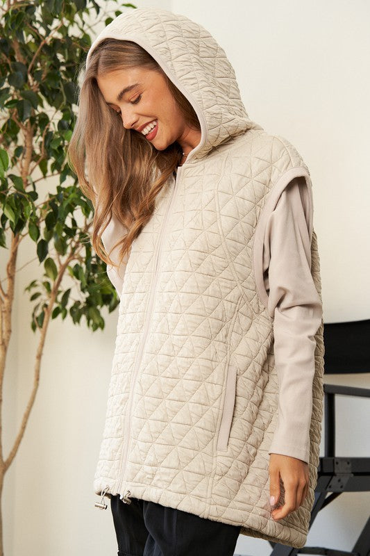 Hope Quilted Zipper Front Pullover Hoodie