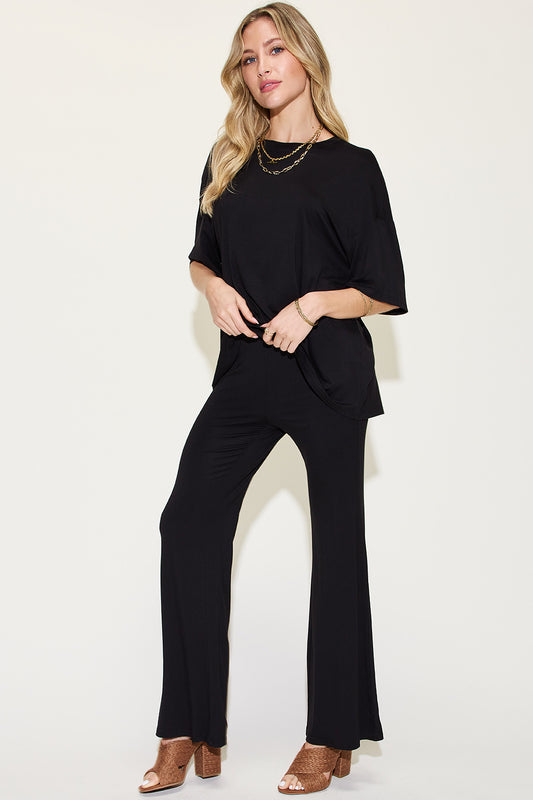 Basic Bae Bamboo Drop Shoulder T-Shirt and Flare Pants Set