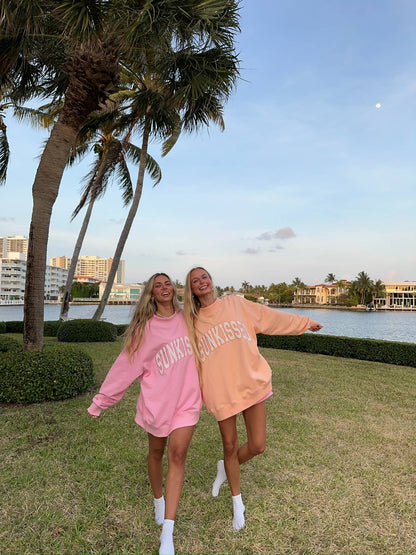 Papaya Orange Varsity Sunkissed Embroidered Mockneck Sweatshirt 100% Cotton