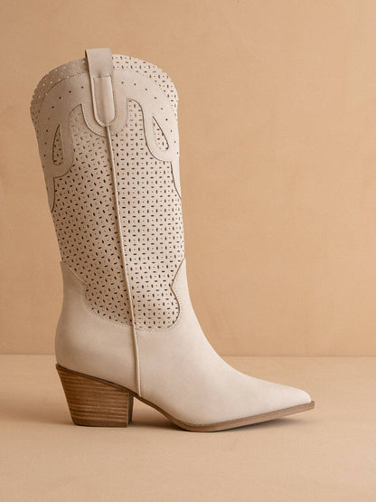 The Gabby | Taupe Perforated Western Boot