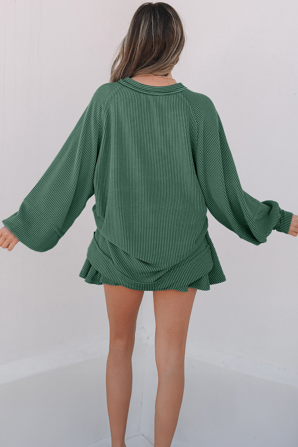 Corded Top and Ruffle Mini Skirt Set