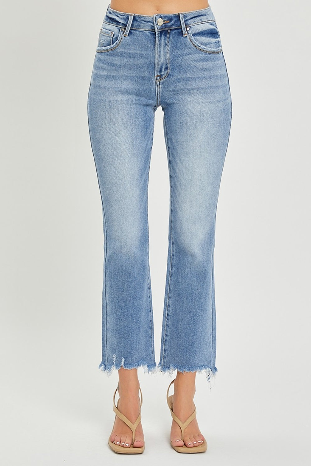 RISEN  Frayed Hem Cropped Straight Jeans