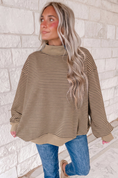 Expect The Best Ribbed Mock Neck Oversized Sweatshirt Top