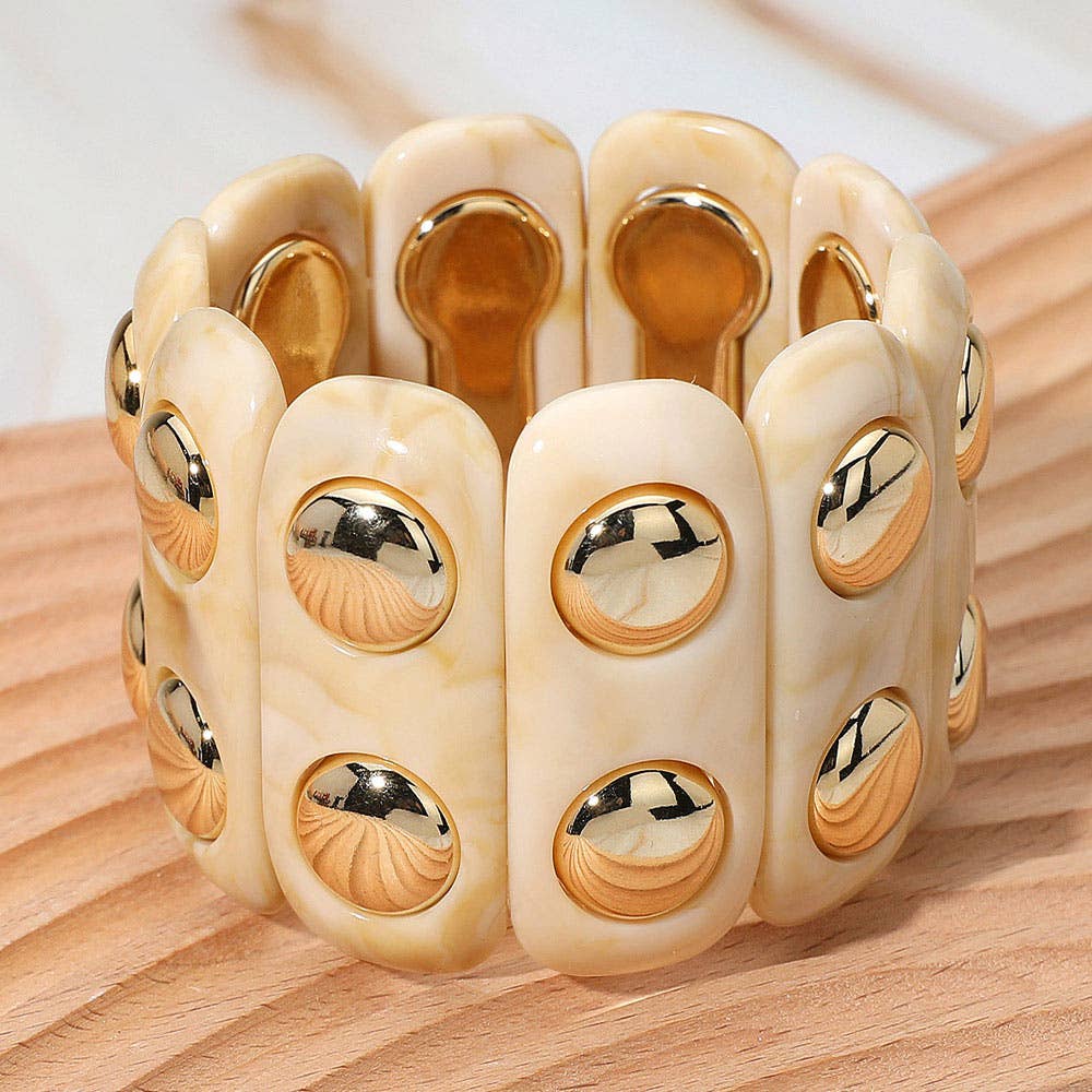 Chunky Wide Marbled Resin Stretch Bracelet