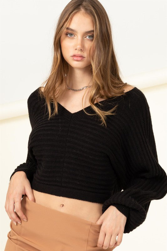 Simply Stunning Tie-Back Cropped Ribbed Sweater