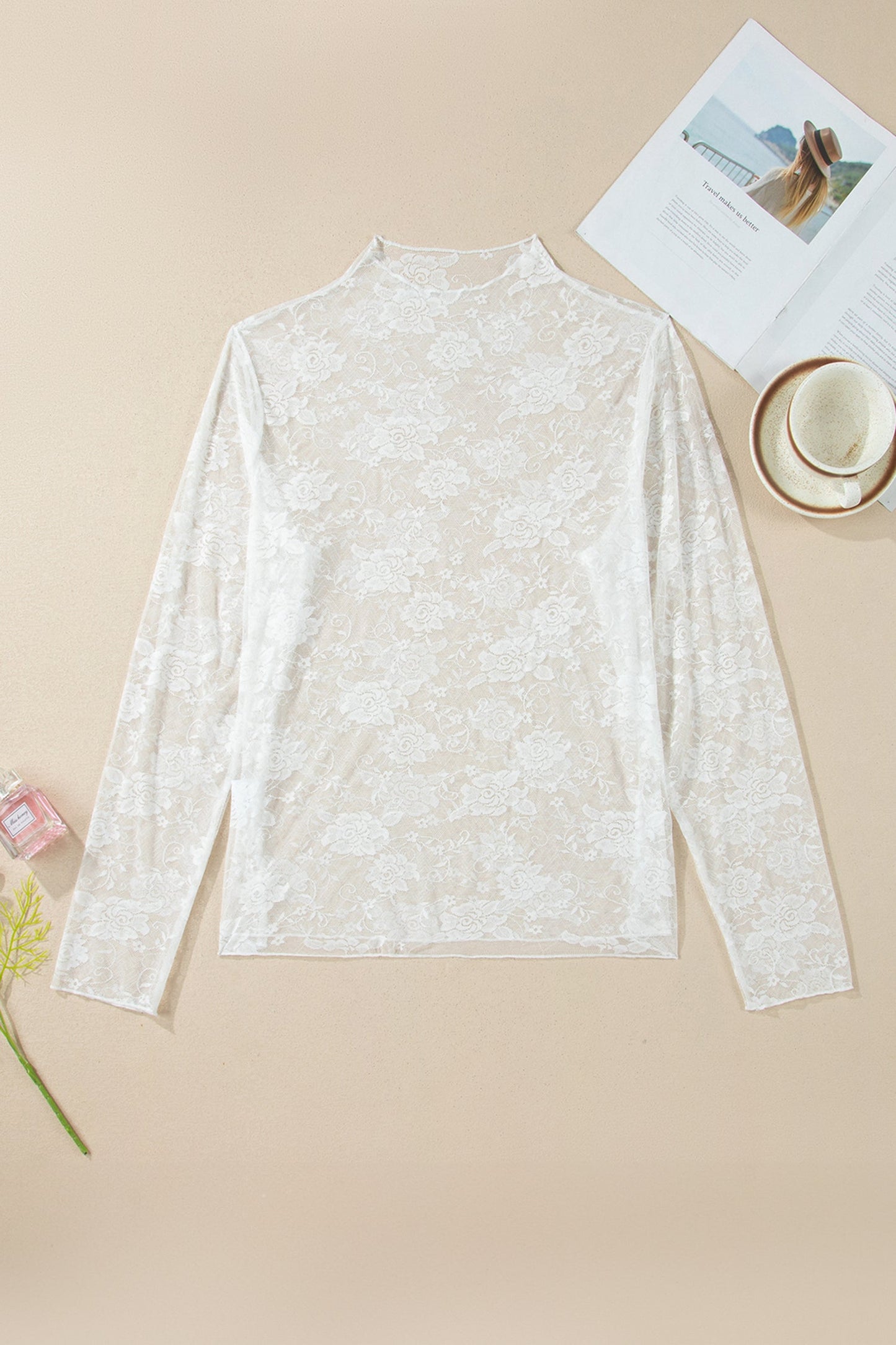 Plus Size Floral Mesh Long Sleeve Top