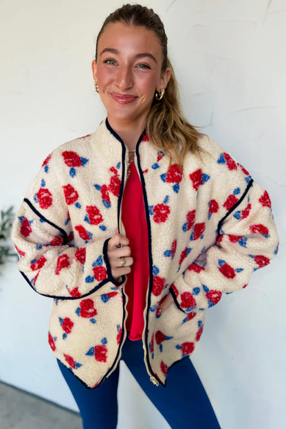 Get Stuff Done Floral Fleece Jacket