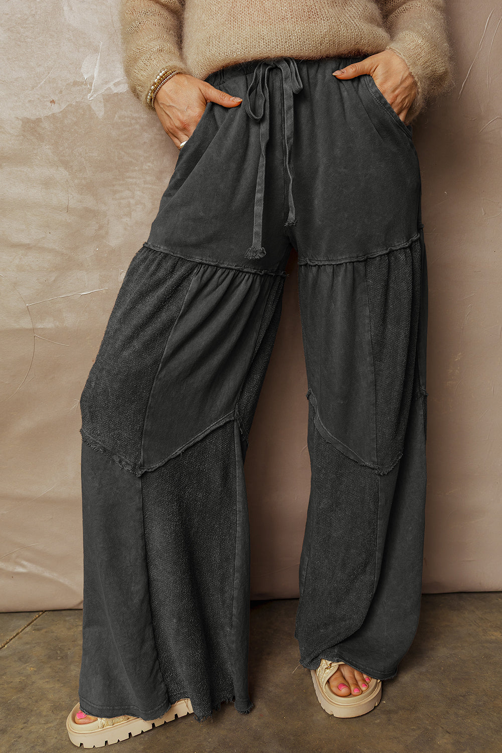 Mineral Wash Patchwork Drawstring Pants