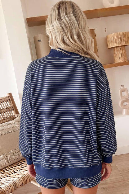 66 Stripe Mock Neck Pullover Matching Shorts Set