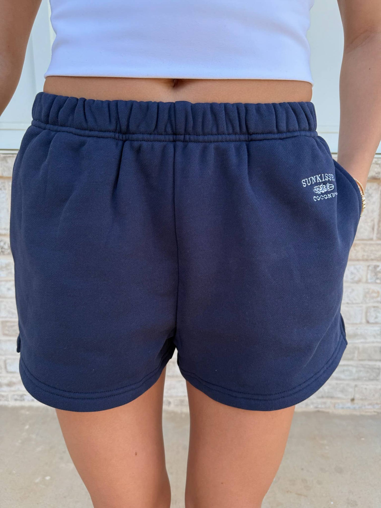 Navy Blue Embroidered Sweat Shorts 100% Cotton