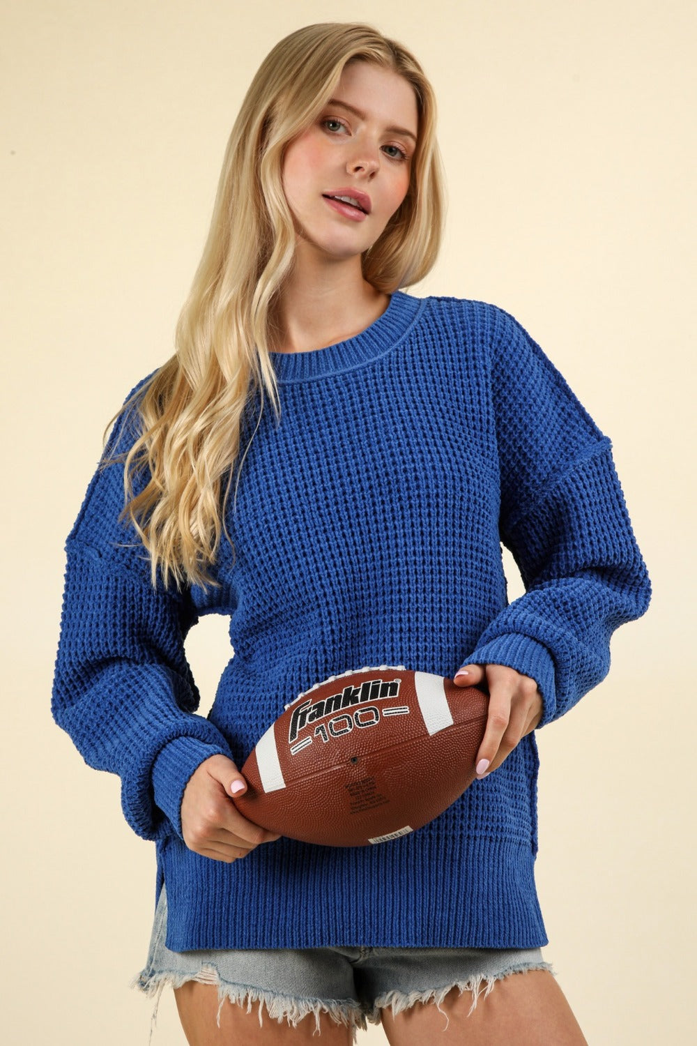 VERY J Waffle-Knit Exposed Seam Sweater