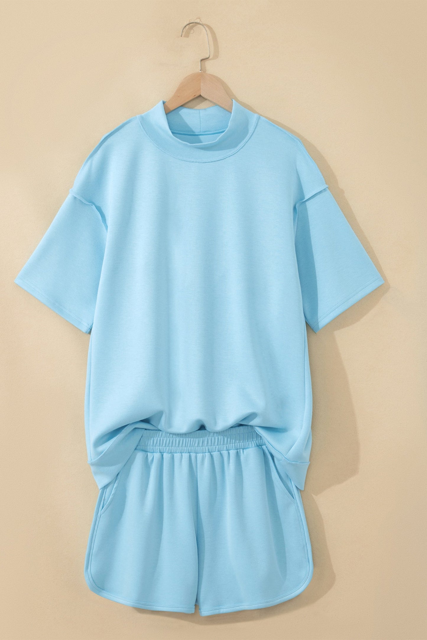 Solid Exposed Seam Mock Neck Tee & Shorts Set