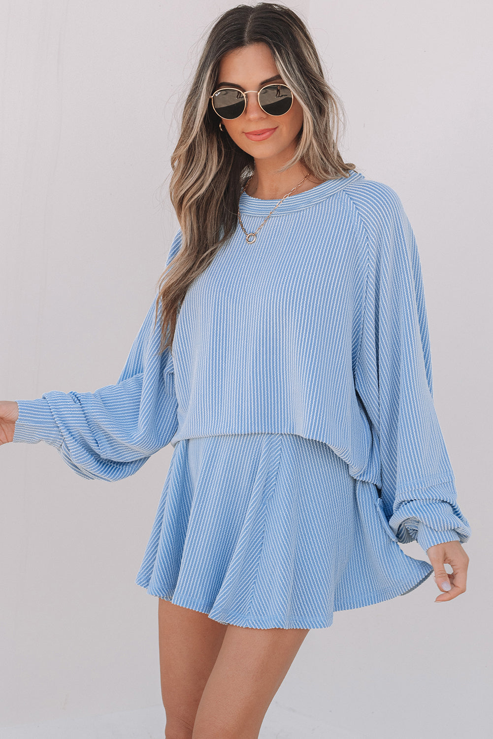 Corded Top and Ruffle Mini Skirt Set