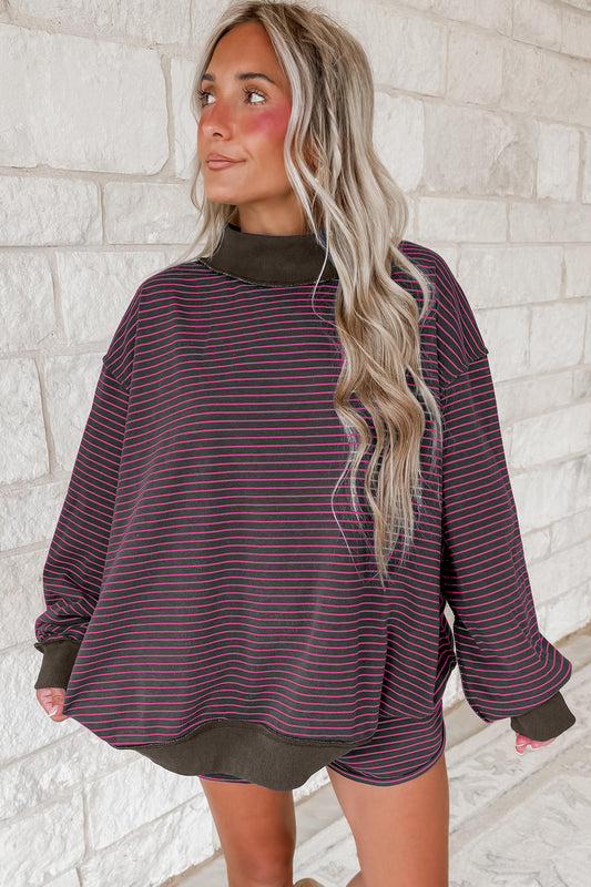 Katy Striped Mock Neck Shorts Set