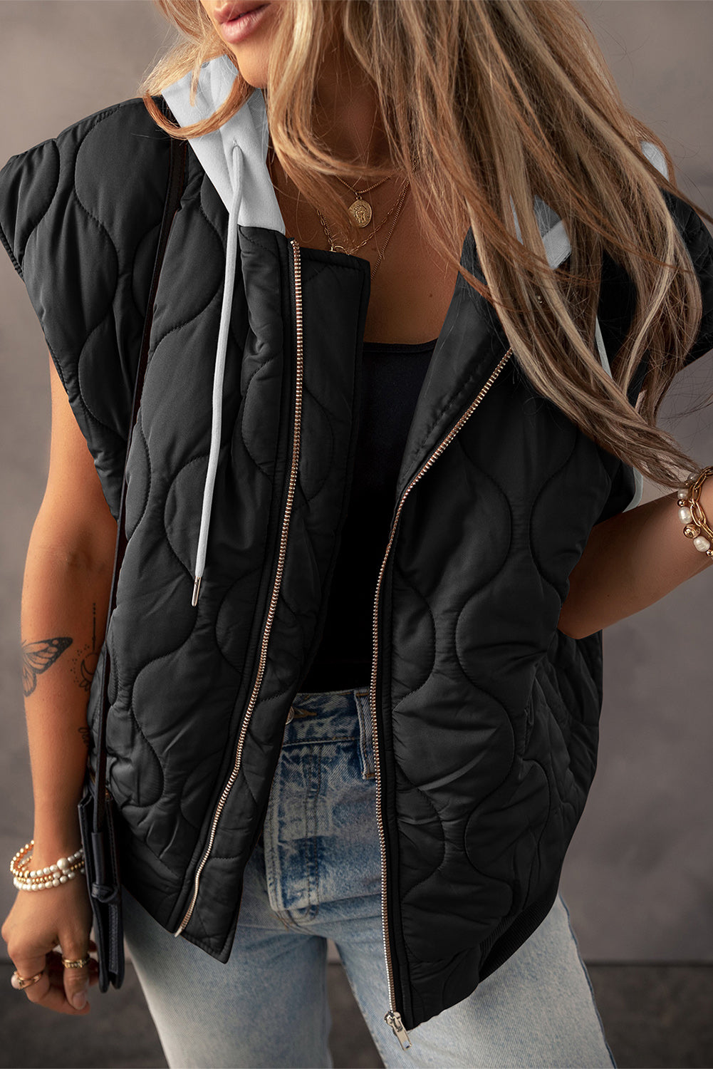 Marcie Hooded Quilted Vest Coat