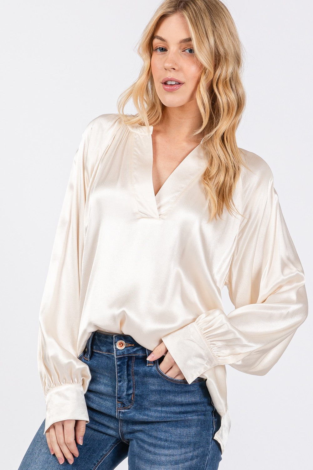 SAGE + FIG Notched Satin Valerie Top