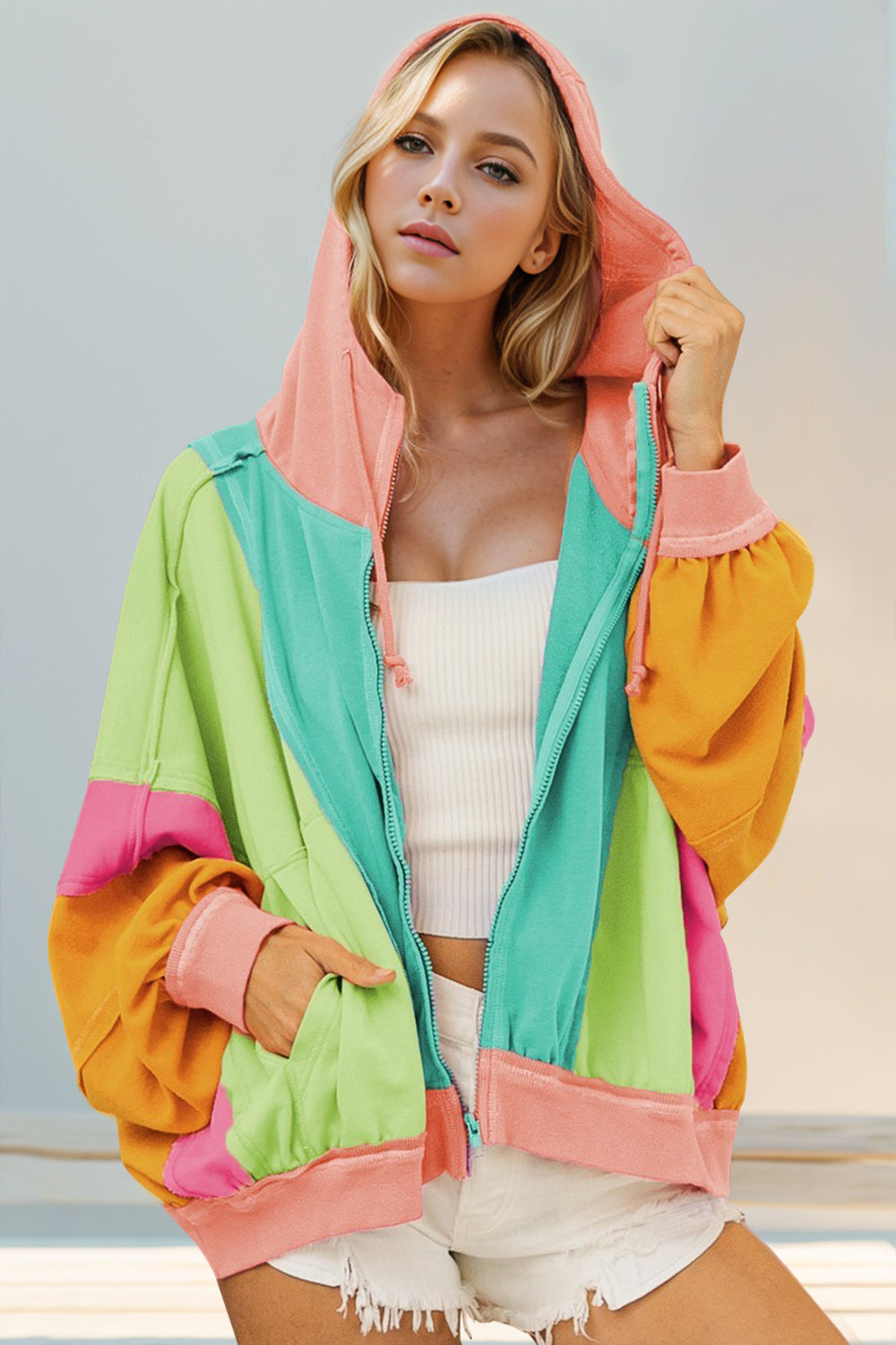 Double Take Your Favorite Color Block Hoodie