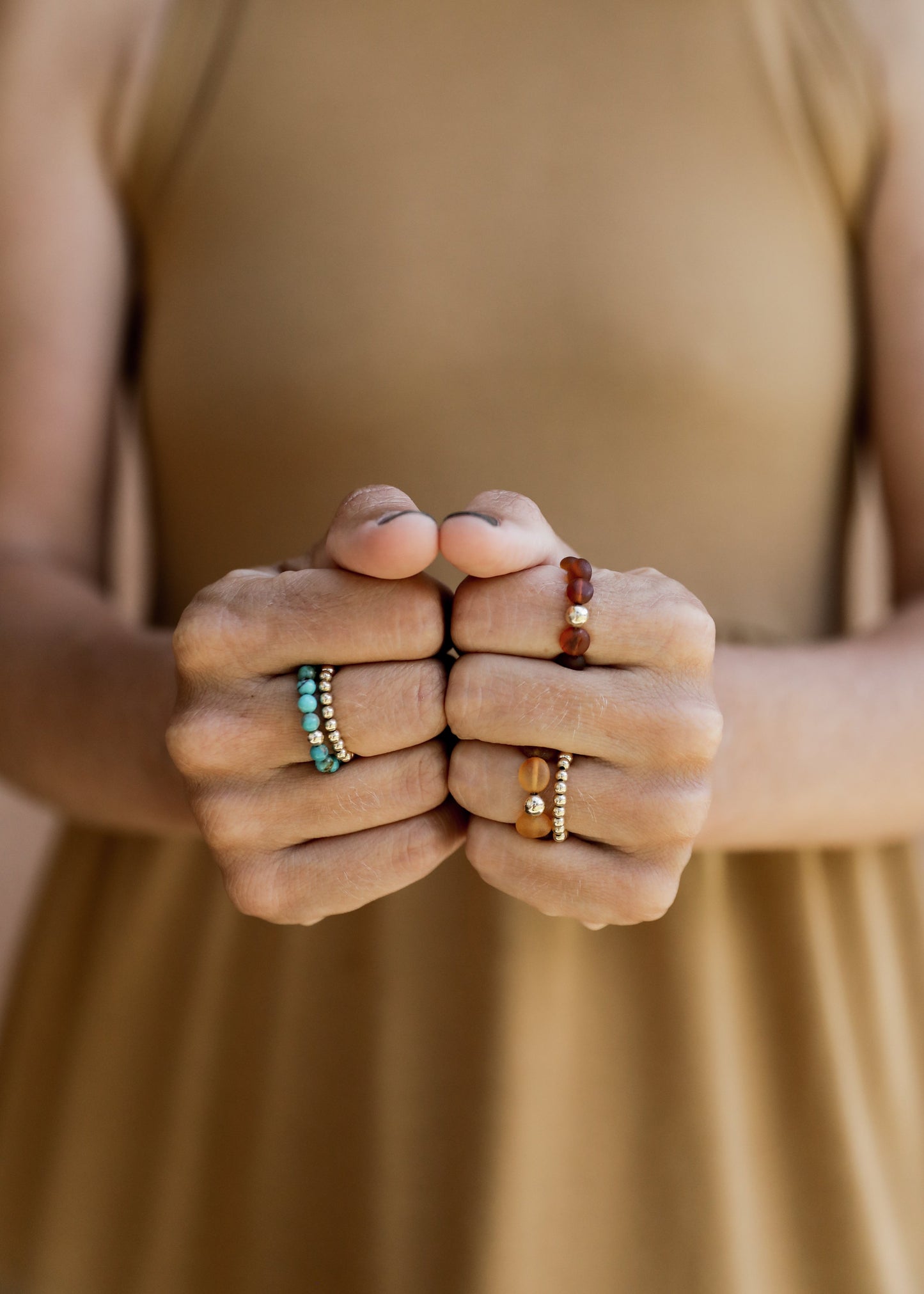14k Gold Filled || Beaded Stretch Ring || Stackable