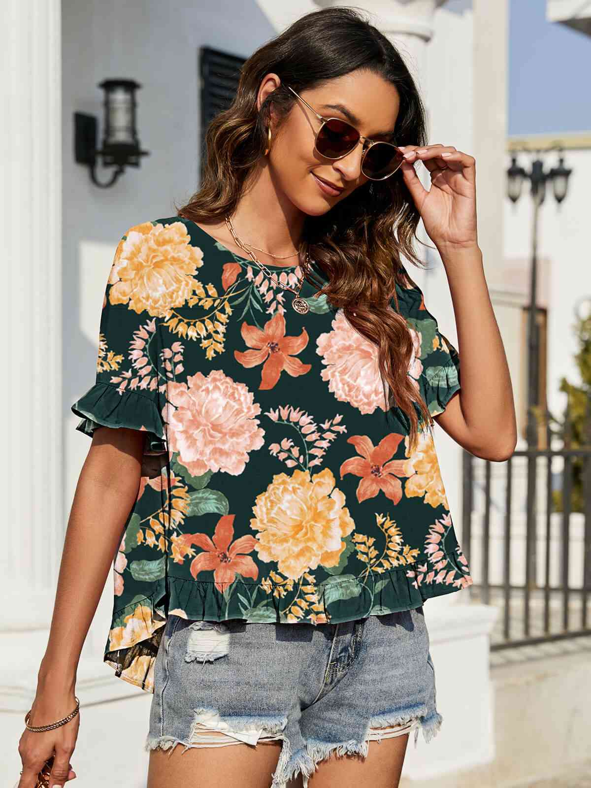 Moments Later Ruffled Flounce Sleeve Top