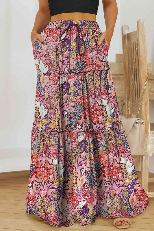 Adele Floral Frill Trim Tiered Maxi Skirt