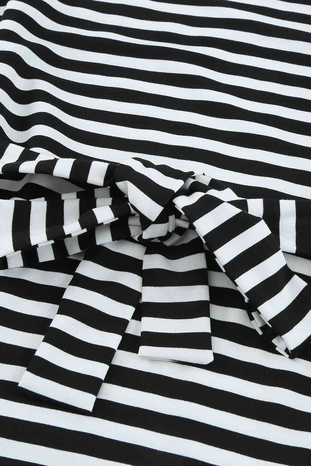 Sandi Striped Tie-Waist Frill Trim V-Neck Dress