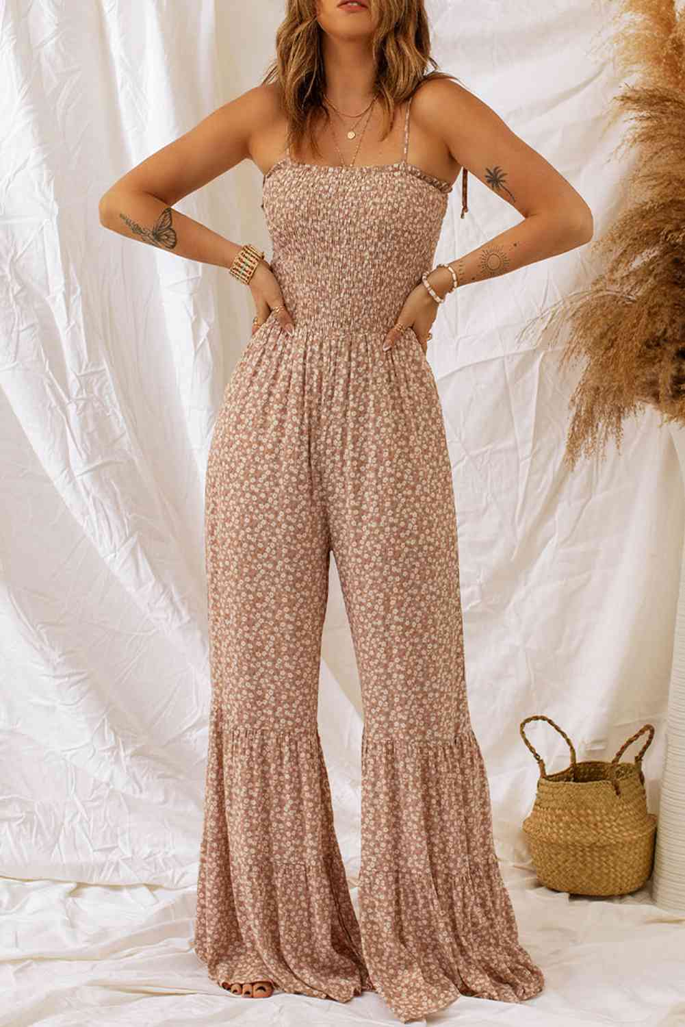 See You Later Smocked Wide Leg Jumpsuit