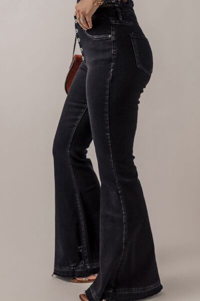 Stephanie Button Fly Flare Jeans