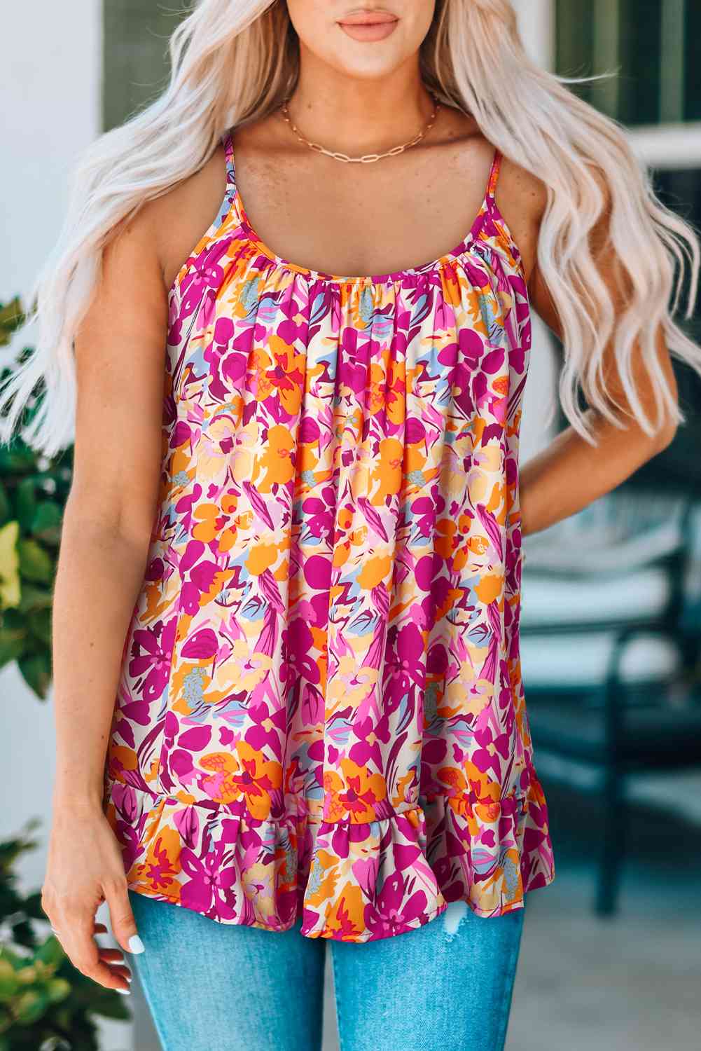 In The Heavens Floral Ruffle Hem Cami Top