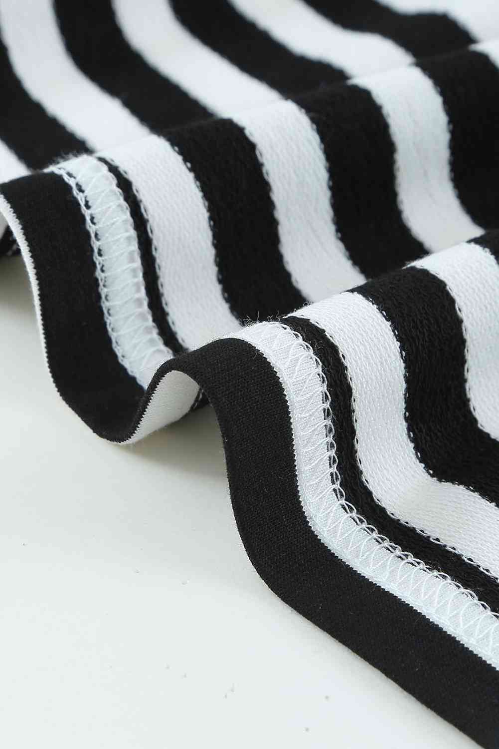 Sandi Striped Tie-Waist Frill Trim V-Neck Dress