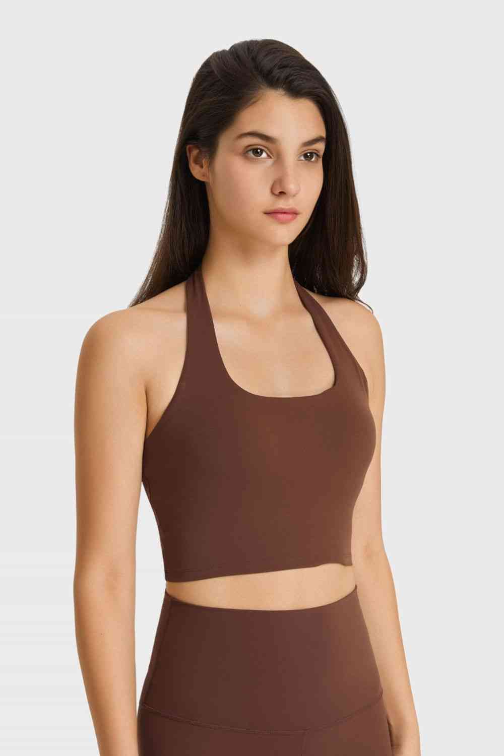 Ruched Breathable Halter Neck Sports Bra