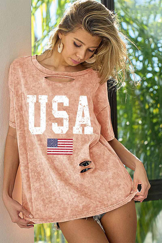 Patriot Washed American Flag Graphic Distressed T-Shirt