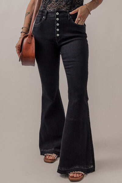 Stephanie Button Fly Flare Jeans