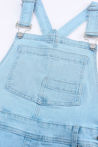 Know It All Distressed Denim Overalls with Pockets