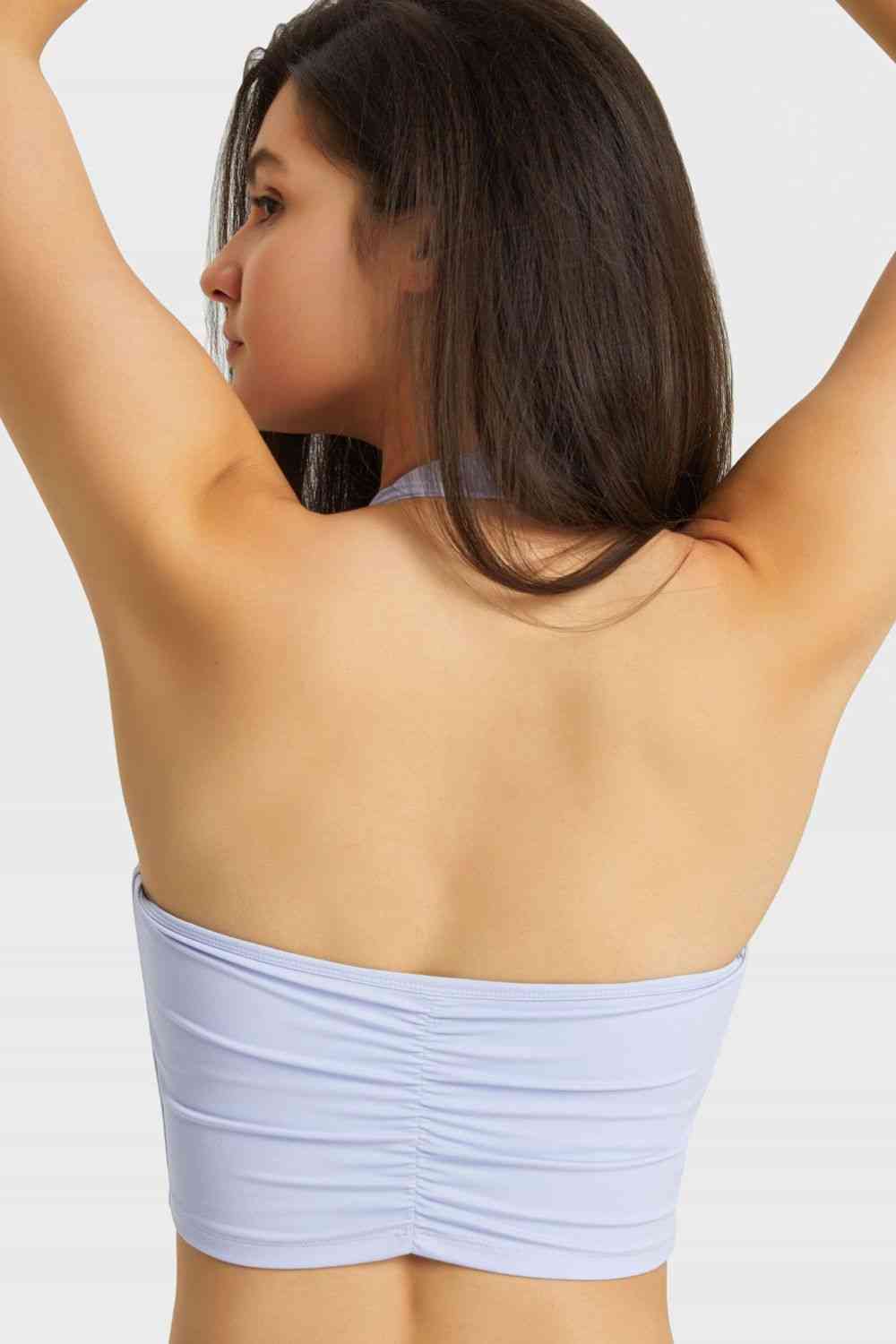 Ruched Breathable Halter Neck Sports Bra